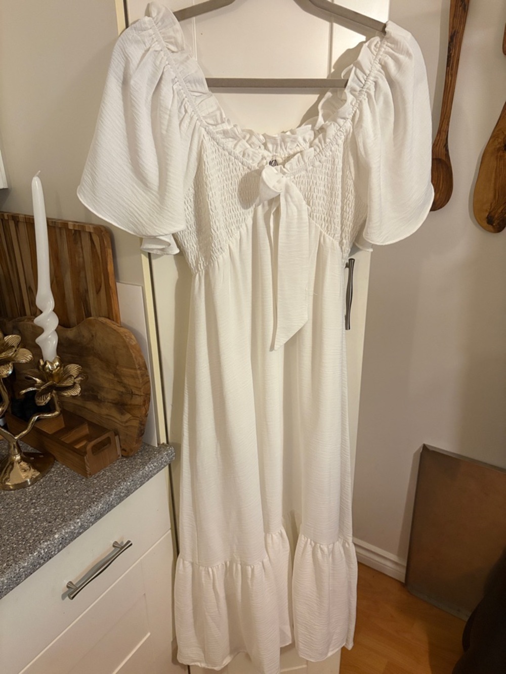 DRA Los Angeles White Smocked Ruffle Dress